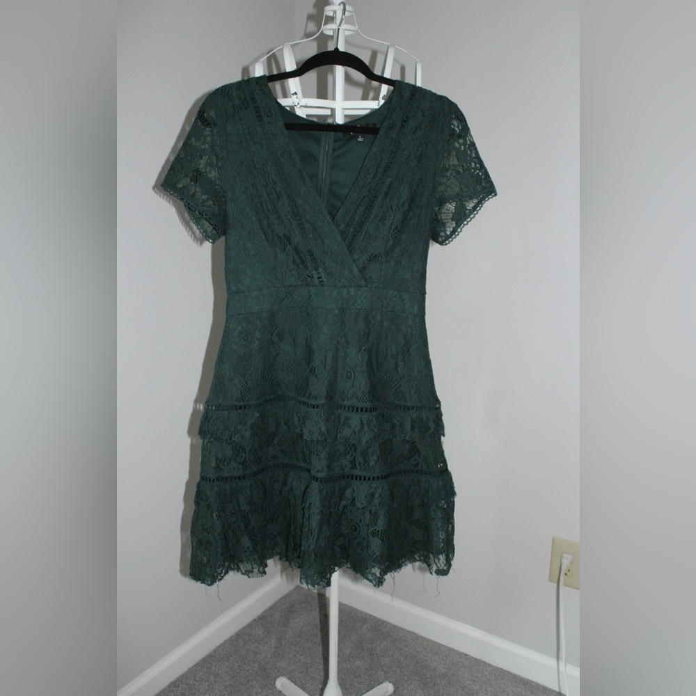 Green Lulu Capped Sleeve Mini Dress